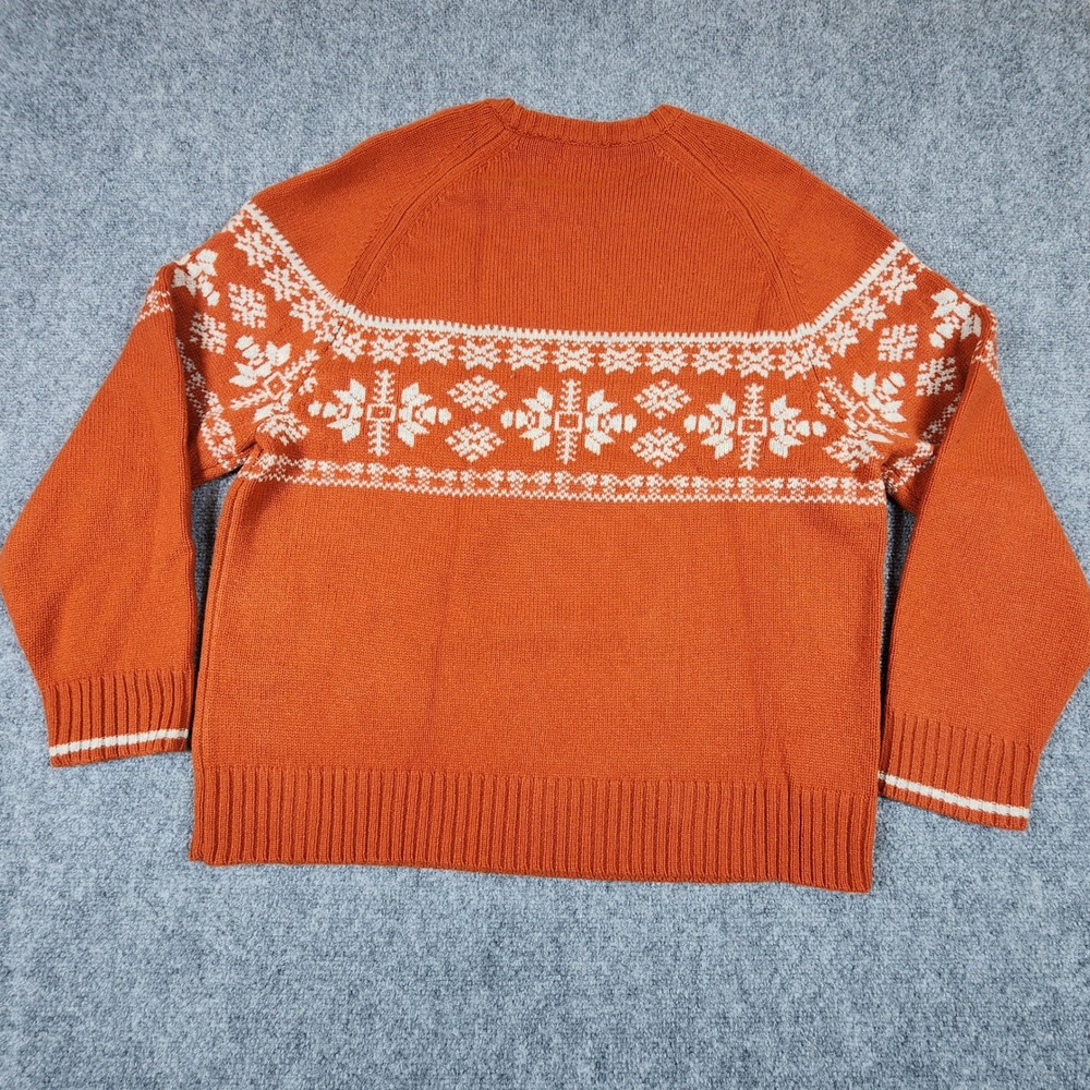 Eddie Bauer Mens Orange Lambswool Fair Isle Snowflake Crewneck Sweater Large NWT - Picture 6 of 6